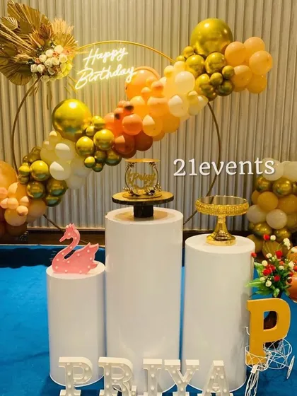 A full view of the stylish boho birthday decor.