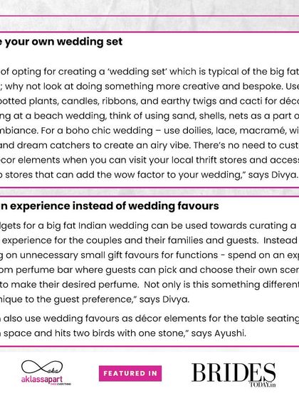 Here, I discuss making your own creative wedding set instead of a typical one and gifting experiences instead of favors.