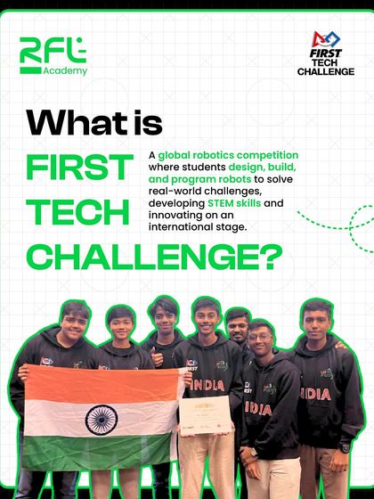 A simple, clear explanation of "What is FIRST Tech Challenge?". It defines it as a global robotics competition where students develop STEM skills by solving real-world challenges.