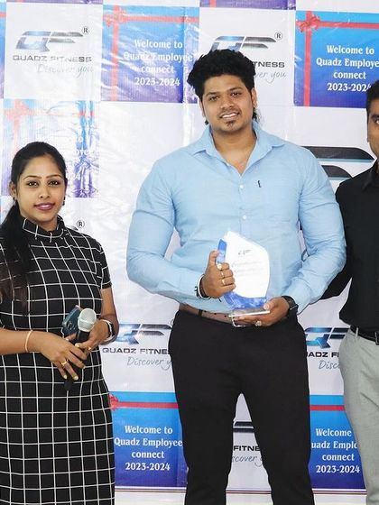 Mr. Dinesh from our Sadashivanagar Branch receiving the 'Employee of the Year' award. His commitment to our members' fitness journeys is exceptional.