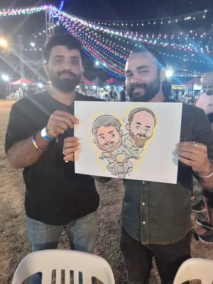 A "Jai & Veeru" moment! This fun caricature of two friends on a scooter was a huge hit and shows how creative we can get with the drawings.