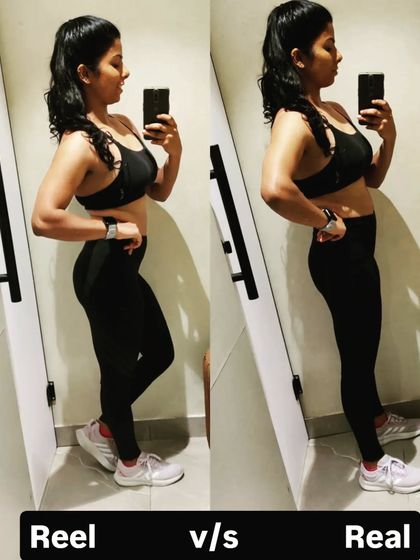 A little "Reel vs Real" moment. It's easy to pose for the perfect photo, but I believe in being authentic about what a real, strong body looks like from all angles.