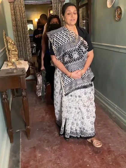 Another look at the costume design for Supriya Pathak ji in 'Raid 2'. The choice of fabric and print helps build the world of the film and the personality of the character she portrays.
