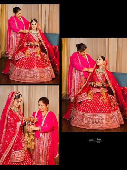 A collage showing the bride's mother helping her get ready. These are the precious, behind-the-scenes moments that add so much emotion to a wedding story.