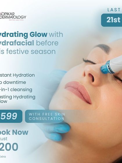 Achieve a lasting, hydrating glow this festive season with a Hydrafacial. This promotional graphic details our special offer for a 3-in-1 cleansing facial that provides instant hydration with no downtime, complete with a free skin consultation.