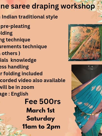 A flyer for a Saturday workshop in March, covering all the core techniques from pre-pleating to business handling.