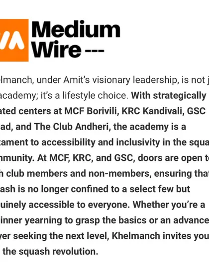 Medium Wire recognized our commitment to accessibility and inclusivity, with doors open to members and non-members alike. We are leading a squash revolution.