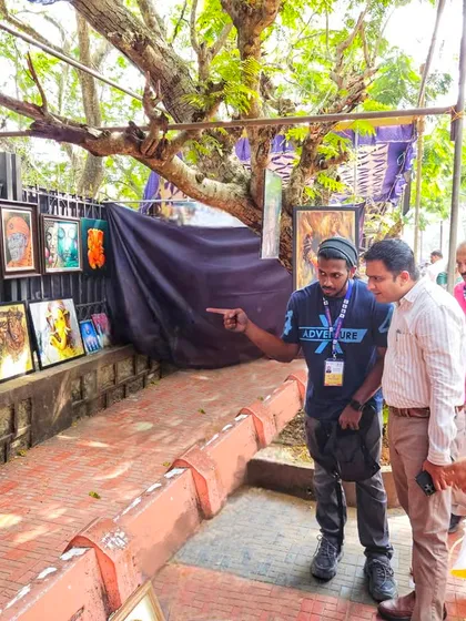 It was an honor to show my artworks to the Deputy Commissioner and Superintendent of Police at the KALAPARBA 2025 art event. Here I am explaining one of my pieces at my stall.