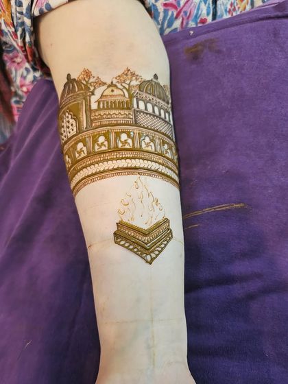 More examples of my work featuring architectural elements like domes, palaces, and windows, often combined with traditional motifs like peacocks and elephants.