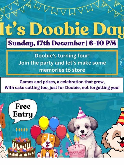 It's Doobie Day! We celebrated Doobie's fourth birthday with games, prizes, and a big cake-cutting ceremony. Our community parties are the talk of the town.