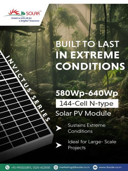 Our Invictus Series N-type modules are built to last in extreme conditions. Ranging from 580Wp to 640Wp, these 144-cell panels are ideal for large-scale projects where durability and sustained performance are non-negotiable.