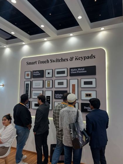 Visitors at the Smart Home Expo exploring our wall of Smart Touch Switches & Keypads. This display allowed architects and designers to see and feel the different series and finishes we offer.