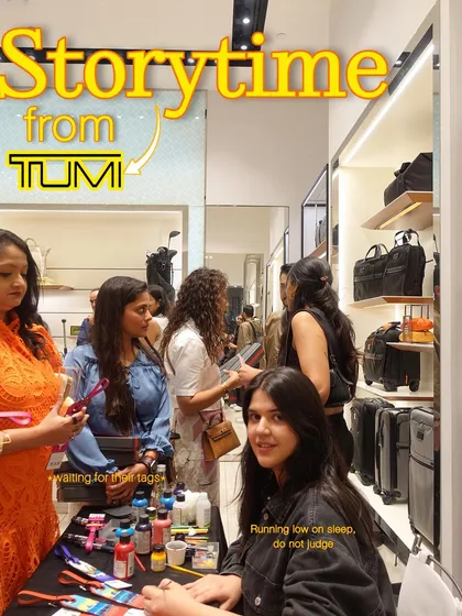 Here's a storytime from my first luxury brand collaboration with TUMI. I set up a live art station at their Jio World Drive store to personalize luggage tags, and the response was incredible.