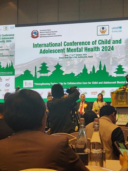 A view from the International Conference on Child and Adolescent Mental Health (ICCAMH) 2024 in Kathmandu, Nepal. We were proud to present our work on a global stage.
