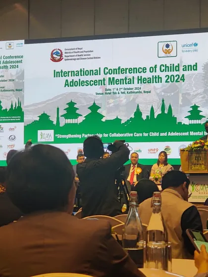 We were proud to present our work at the International Conference on Child and Adolescent Mental Health 2024 in Kathmandu, Nepal. This image shows the main stage where global experts gathered to discuss collaborative care.