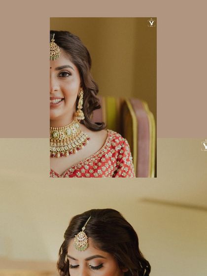 A collage of close-up bridal portraits, focusing on her happy expressions and beautiful makeup. These shots capture the joy and radiance of the bride on her special day.