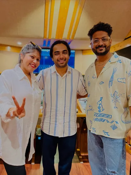 In the studio with my collaborators after a beautiful sitar session for an upcoming Navratri release. I truly enjoy working with vocalists and composers on devotional songs.