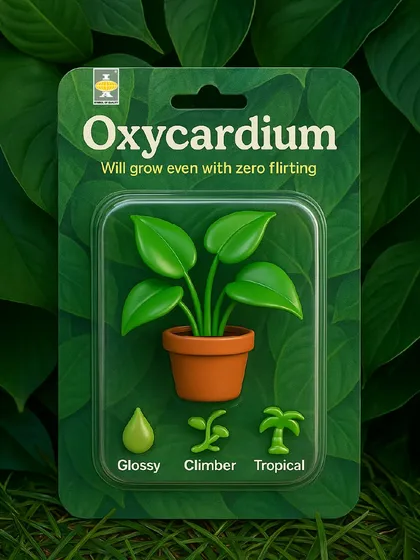 The Oxycardium is a glossy, tropical climber that will grow even with zero flirting. It's a forgiving and fast-growing plant, perfect for adding lush greenery to shelves and hanging baskets.