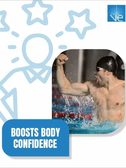 Achieving new milestones in the pool directly translates to a surge in body confidence. This swimmer's triumphant moment captures the feeling of accomplishment that comes with pushing your limits.