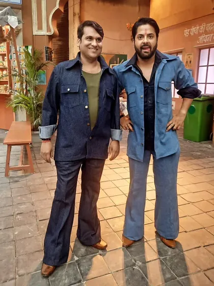 A designer's job is to make an actor look completely different. For this project, I created a retro 'Jai-Veeru' inspired look with classic bell-bottoms and denim jackets.