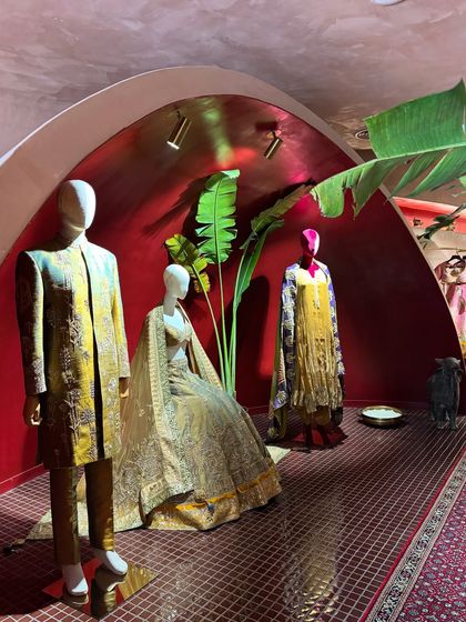 A peek inside a designer store. The visual merchandising is almost as beautiful as the clothes. This is where the wedding shopping experience begins.