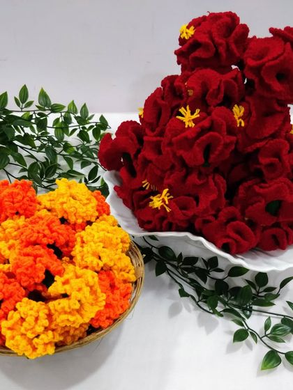 I recently completed this bulk order of 40 Jasvand (hibiscus) flowers and 40 Zendu (marigold) flowers. It was a pleasure to work on such a colorful project.