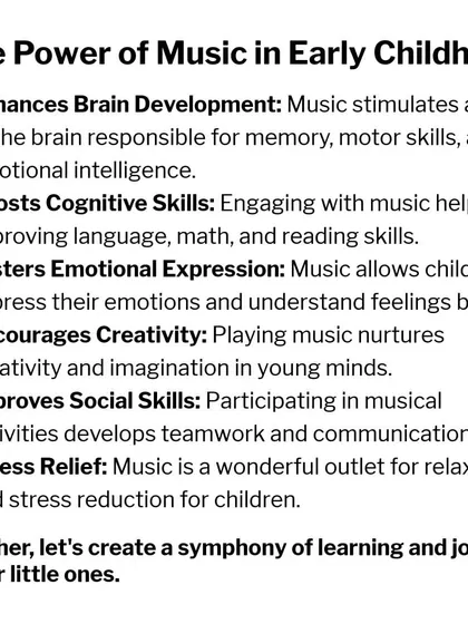 An informational graphic detailing the power of music in early childhood development. We believe in nurturing creativity and cognitive skills from a young age.
