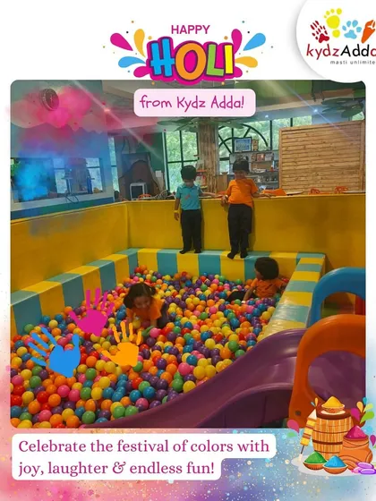 Celebrating the festival of colors with joy and laughter. Our ball pit became a safe and fun "Holi" zone for kids to splash in a pool of colors.
