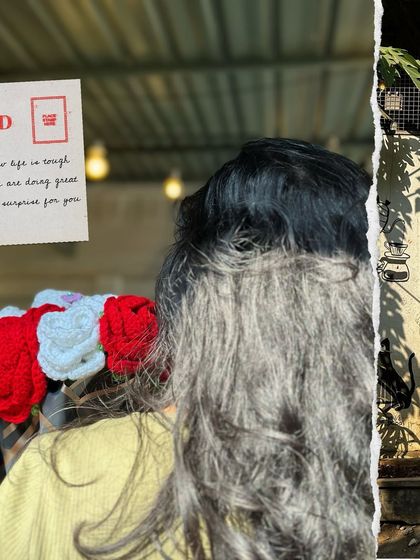 Another aesthetic shot of my forever rose bouquet. The contrast of the red and white flowers against my friend's hair looks so lovely. It’s a versatile accessory for any photo opportunity!