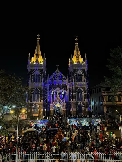 The magnificent Mount Mary Church in Bandra, illuminated and bustling with people during Christmas. I capture landmarks as they transform for the holidays.