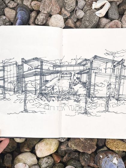 Before the walls stand tall, there is a sketch. This drawing captures the initial idea for a bridge connecting two villas, a symbol of connection, balance, and harmony.