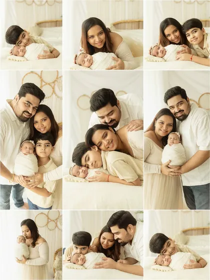 Another beautiful collage from the same session, highlighting different poses and candid moments that tell a complete family story.