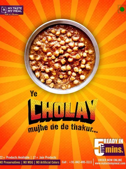 For those moments when you crave a hearty meal, just say "Ye Choley mujhe de de thakur." My Punjabi Chole is ready in 5 minutes to satisfy your hunger.