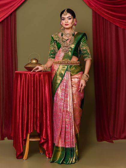 The full-length view of the traditional South Indian bridal look I created for my students.