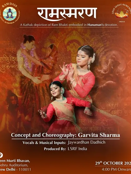 This poster represents a production that is a piece of my heart, 'Ramasmaran'. I conceptualized and choreographed this depiction of Ram Bhakti through the eyes of Hanuman. It is an example of how I weave ancient stories into full-length Kathak productions for the stage.