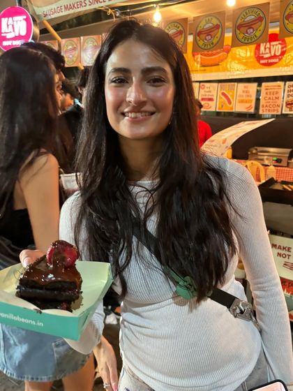 Even celebrities love our cakes. Here's Palak Tiwari enjoying our bestseller, the Nutella Strawberry cake, at The Lil Flea.