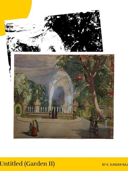 A second garden scene by K. Sunder Raj, this piece highlights the tranquil beauty and meticulous detail of the Mysore court art style.