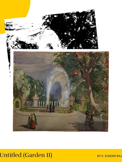 A second garden scene by K. Sunder Raj, this piece highlights the tranquil beauty and meticulous detail of the Mysore court art style.