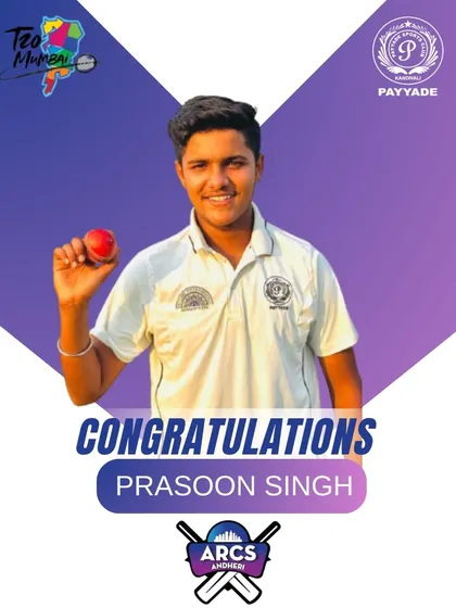 A huge congratulations to our budding cricketer Prasoon Singh on being picked by ARCS Andheri for the T20 Mumbai League. This is a significant milestone in his journey.