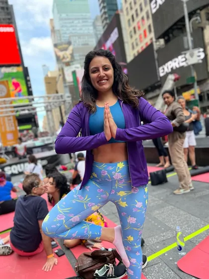 Finding peace in the chaos. Doing yoga and meditating in the middle of Times Square on International Yoga Day was a surreal and powerful experience.