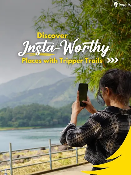 Discover Insta-worthy places with Tripper Trails. A traveler captures a stunning lake view, kicking off a carousel of picture-perfect destinations.
