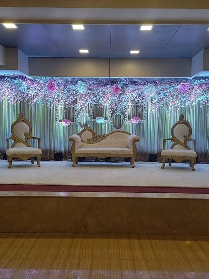 A beautiful stage setup at Devanshi Inn Hotel & Banquets in Kalamboli. This venue can host up to 1000 guests and also offers rooms for a comfortable stay for your out-of-town guests.