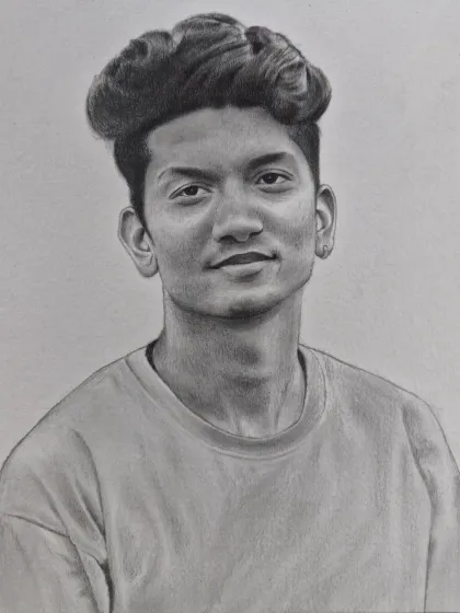 This sketch showcases a modern hairstyle and a subtle expression. My goal is to create a portrait that feels authentic to the person in the photograph.