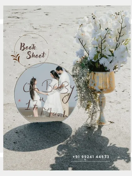 A creative announcement-style image from a beach photoshoot. This is a great example of how we can add custom text and graphics to your photos for a special touch.