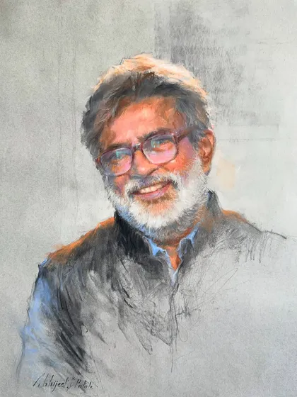 The finished portrait of Padma Shri Mr. Vasudeo Kamath, which I created using soft pastels.