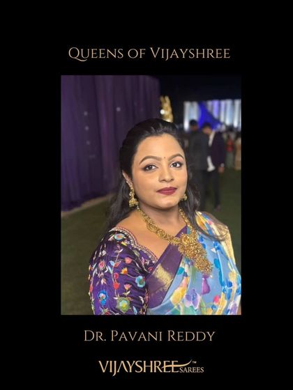Dr. Pavani Reddy looking stunning in a floral print Kanjivaram, a modern take on a traditional classic.