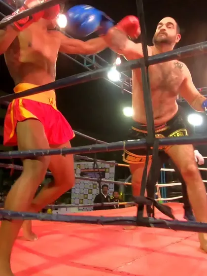 A clean right hand connects. Precision and power are what we drill, and it shows in the ring.