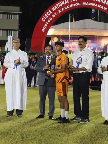 Aadith RP receiving the Player of the Tournament award at the CISCE National Football Tournament. His performance helped the North India team reach the semi-finals.