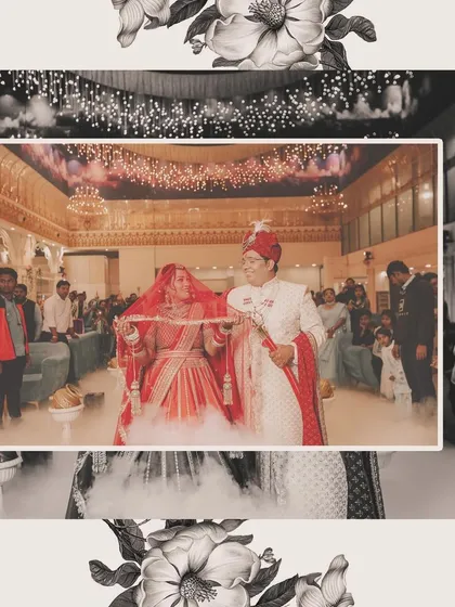 A creative edit of the couple's grand entrance at their wedding. The use of smoke effects and a vintage-style frame adds a dreamy and dramatic touch.