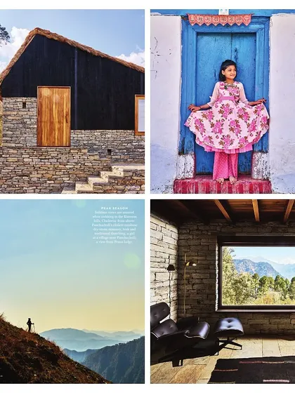 A collage from a recent publication showcasing the different facets of our Himalayan project. It captures the finished architecture, the stunning natural context, the interior details, and the vibrant local culture that inspires and informs our work.